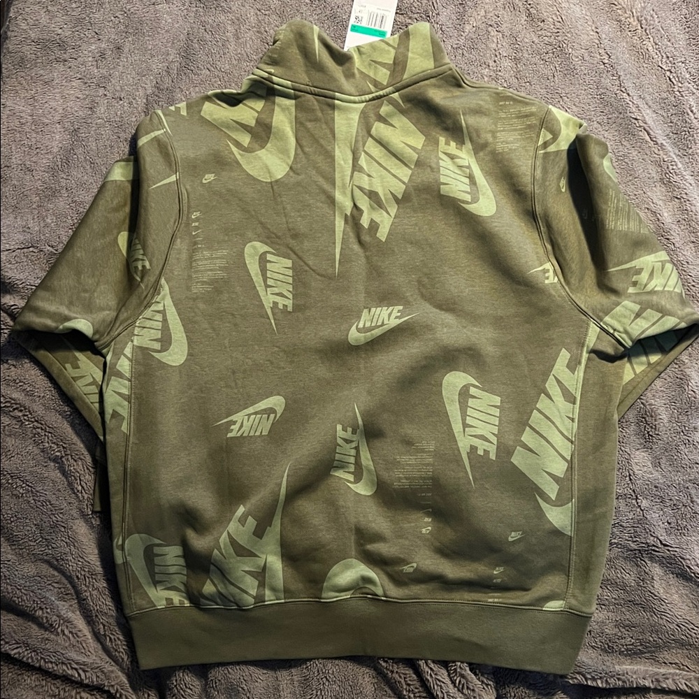 New ARMY Nike - Men Club 1/4 Zip Swoosh Hoodie - XL Olive/Black DQ5155- 222 - Picture 4 of 5